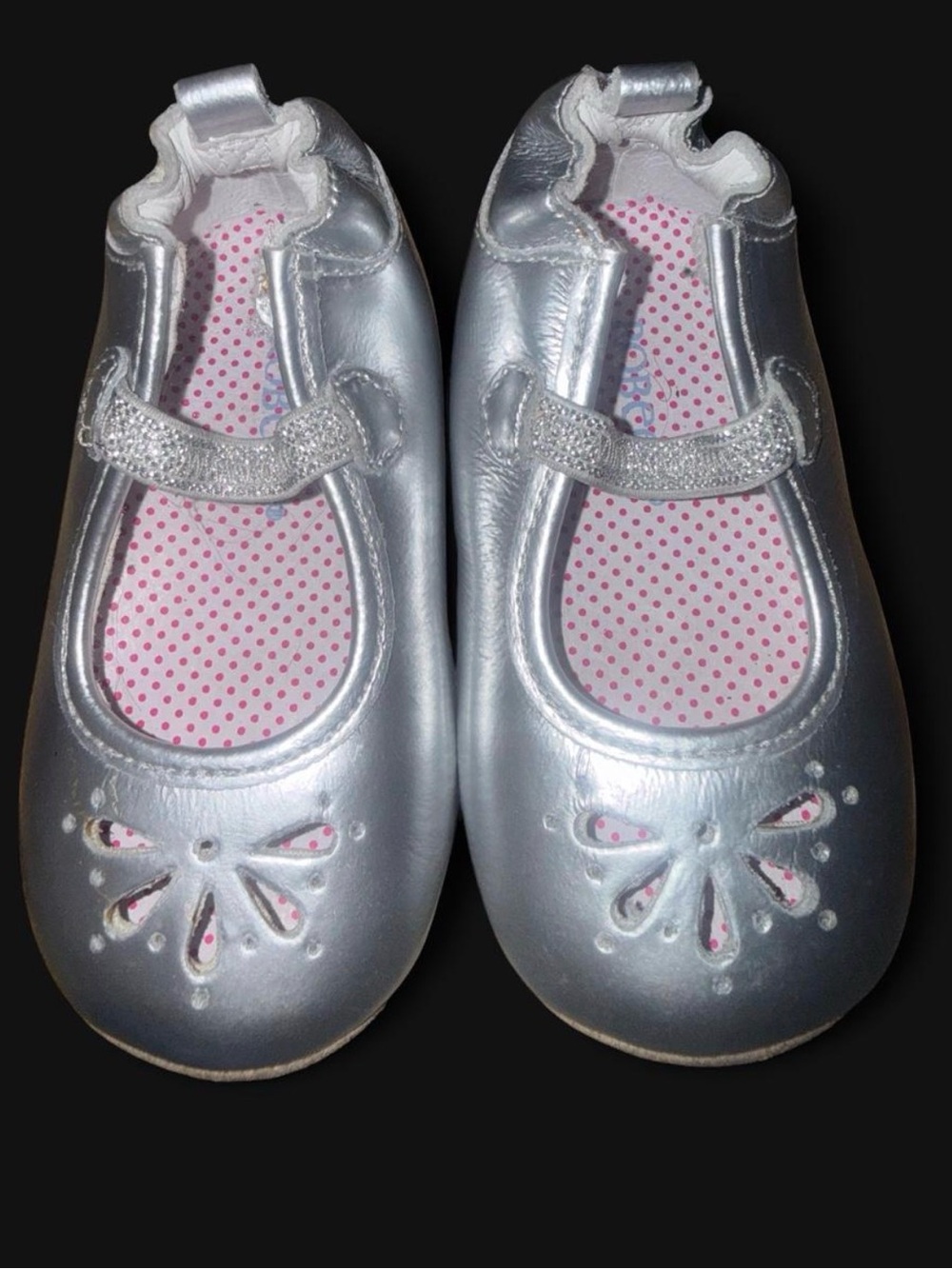 Girls' Silver Mary Jane Dress Shoes with Glitter Strap